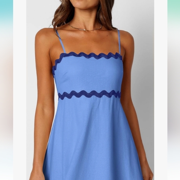 Kirundo Blue Spaghetti Strap Ric Rack Maxi Dress Size Medium NWT - Picture 4 of 11